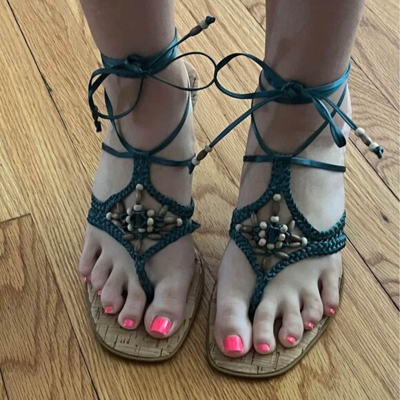 NINE WEST/ 9 West strap beaded lace up sandals, 8 1/2 - Picture 4 of 5